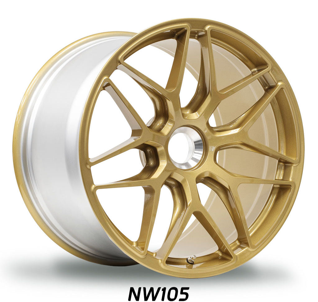 Race Gold Forgeline NW105 for center lock Porsche 992 GT3 forged racing wheels for HPDE track days
