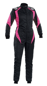 Thumbnail for OMP FIRST ELLE Women's Race Suit Black / Pink Front Image