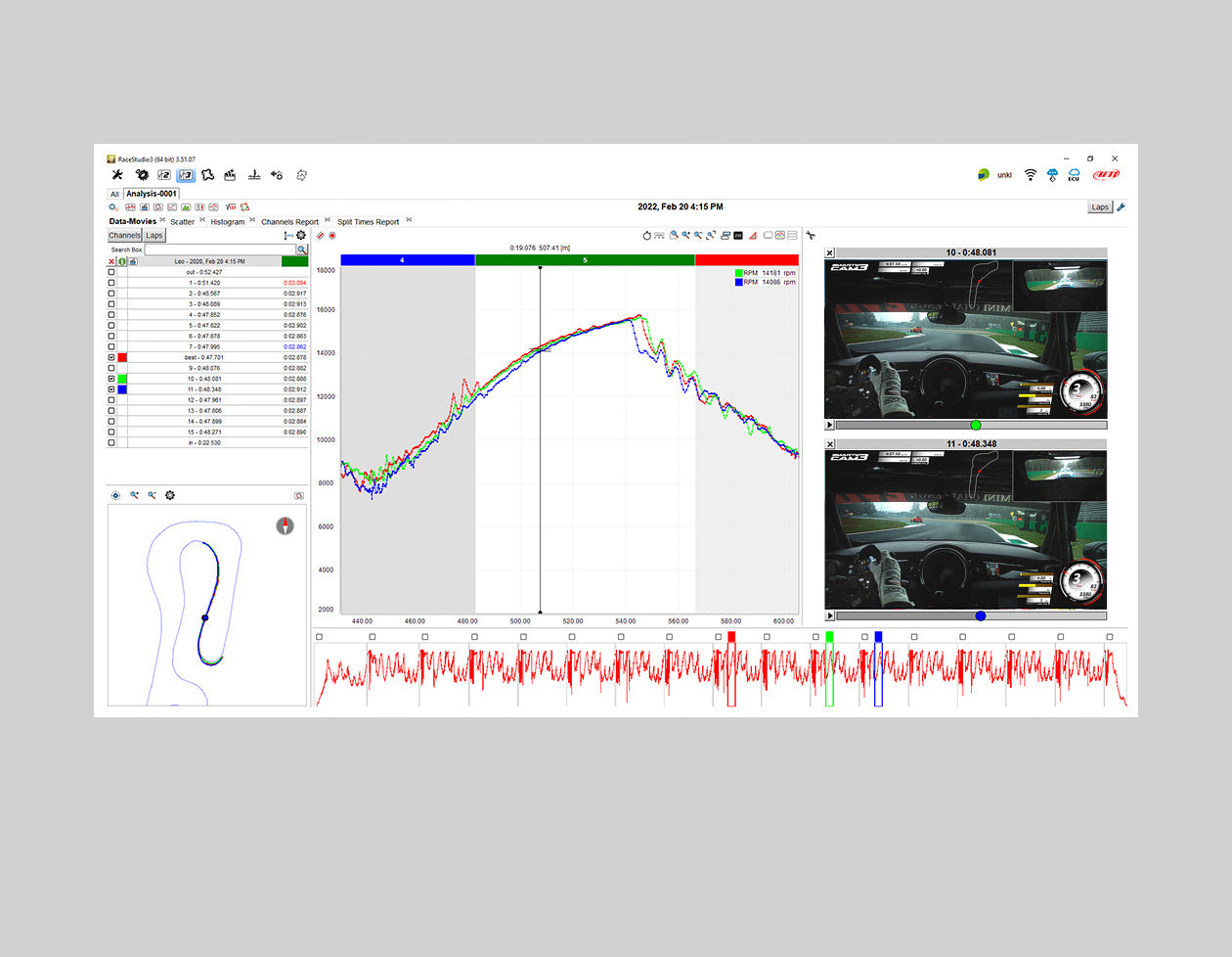 Image of AiM Sports SmartyCam 3 Dual Data Logger Camera Race Studion Data Comparison
