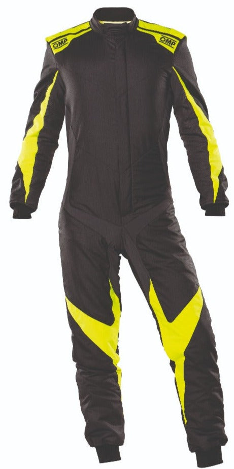 OMP One Evo X Driver Race Suit Black / Yellow Front Image