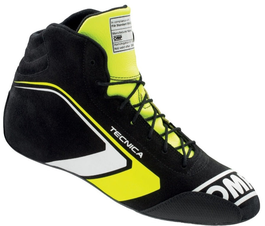 OMP Tecnica Racing Shoes Black / Yellow Right Side Image