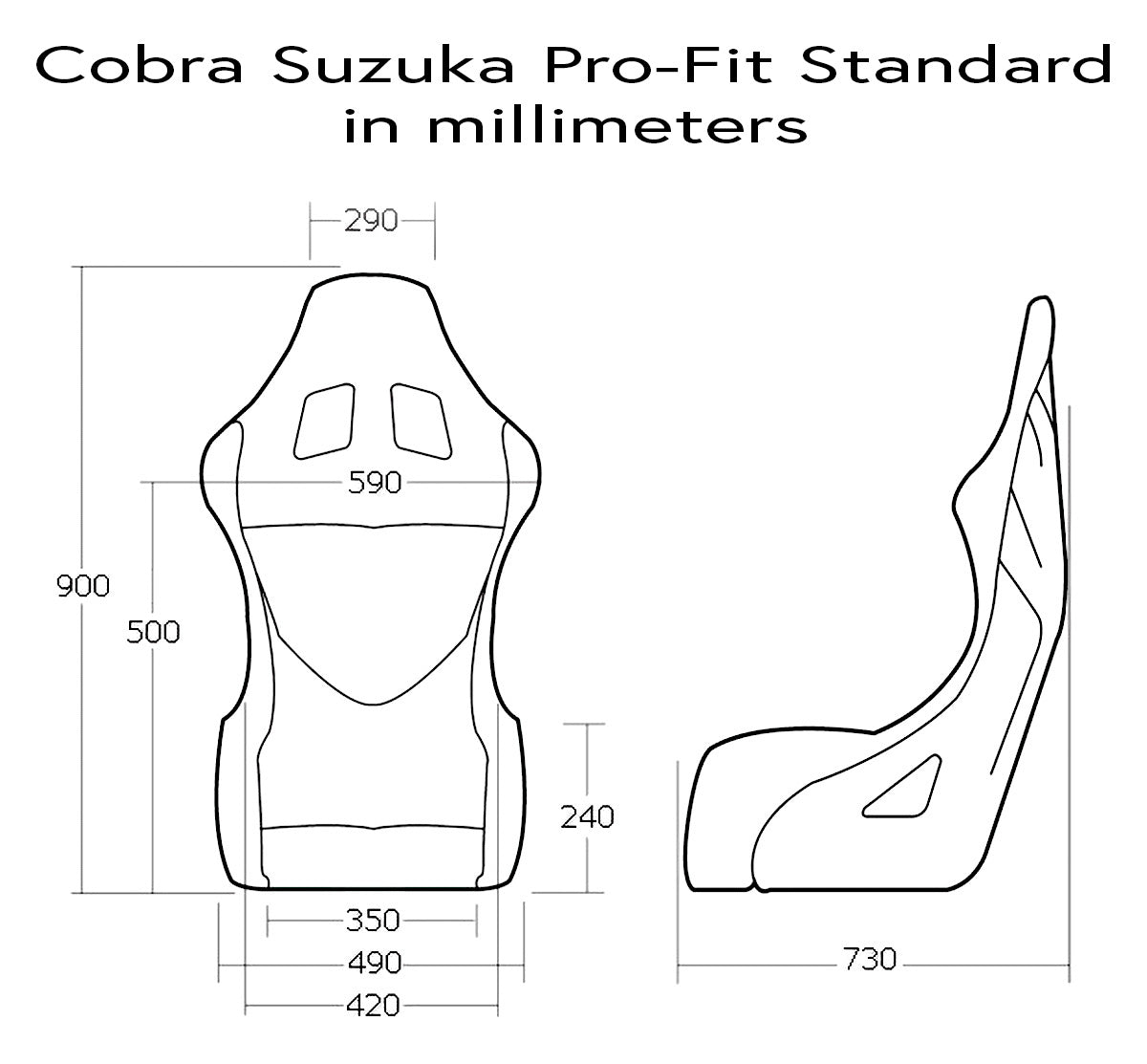Cobra Suzuka Pro-Fit Racing Seat Dimensions