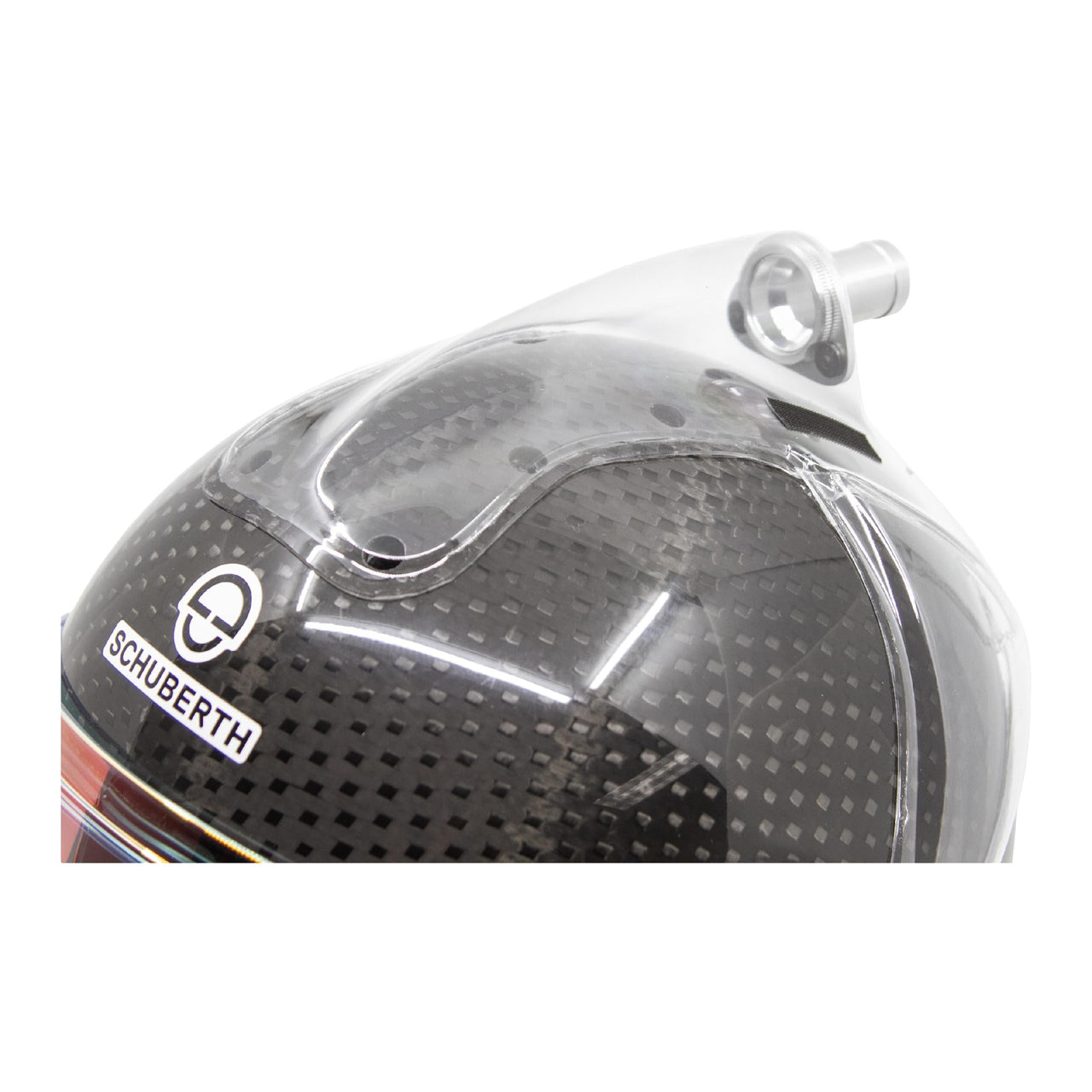 Schuberth Composite Side and Top Air installed on carbon fiber racing helmet rear view image