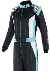Thumbnail for Alpinestars Stella GP Pro Comp v2 Women's Driver Race Suit, black with blue accents, long-sleeved, with a Formula One derived stretch mesh panel on the lower back.
