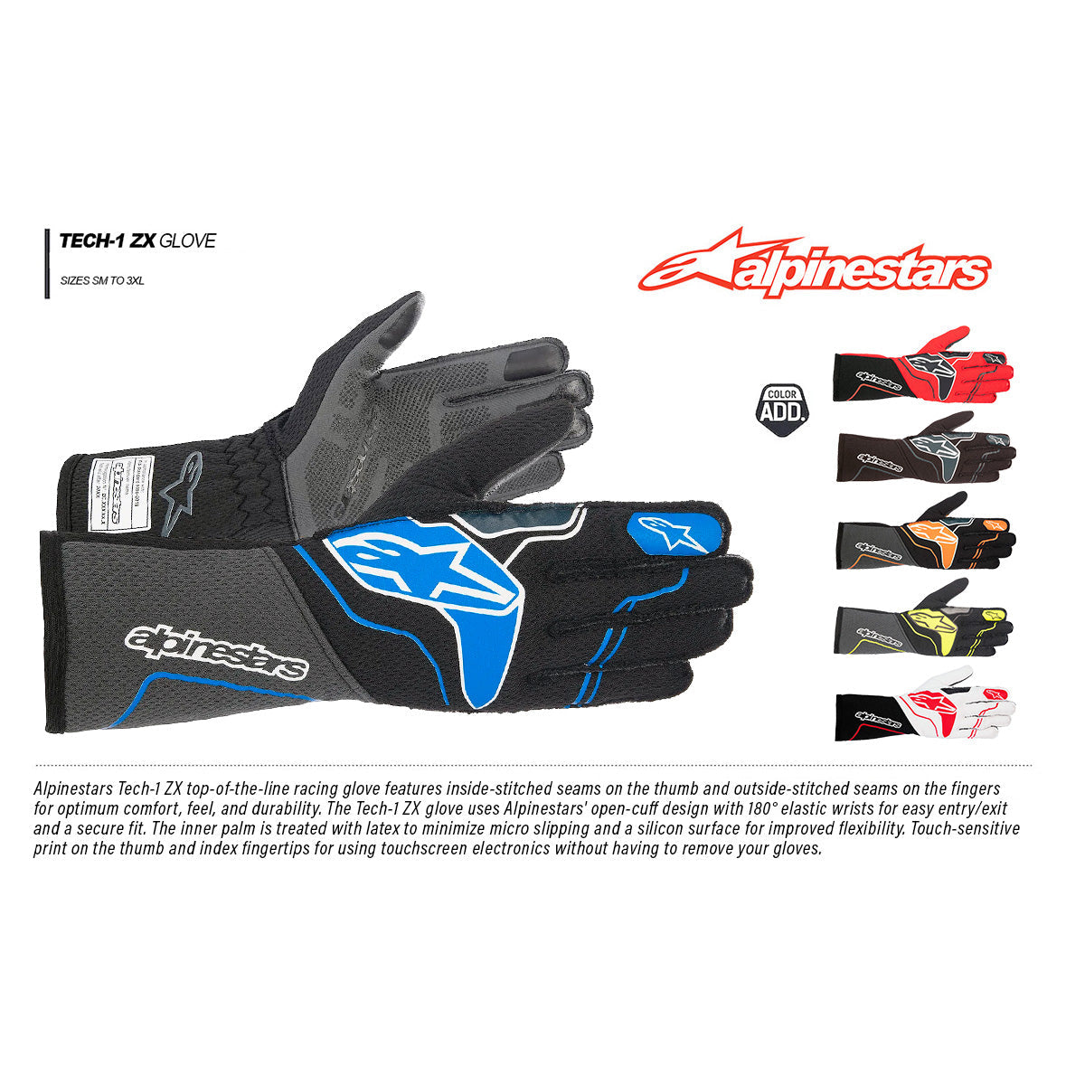 Alpinestars Tech-1 ZX v3 auto racing gloves part of HPDE Track Day Package