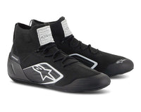 Thumbnail for A pair of Alpinestars Supertech high-top racing shoes in black color, featuring a knitted upper, carbon heel cup, and a 3D printed midsole.