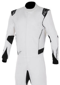 Thumbnail for A professional white and black racing suit with Alpinestars branding and Hypertech v3 graphics.
