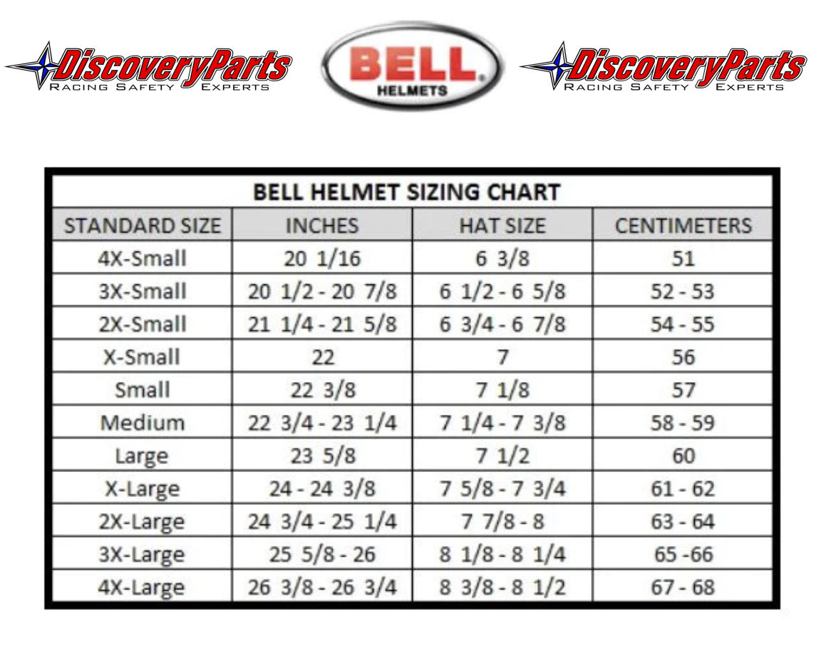 Detailed view of the Bell KC7-EV CMS Karting Helmet Size Chart  Image