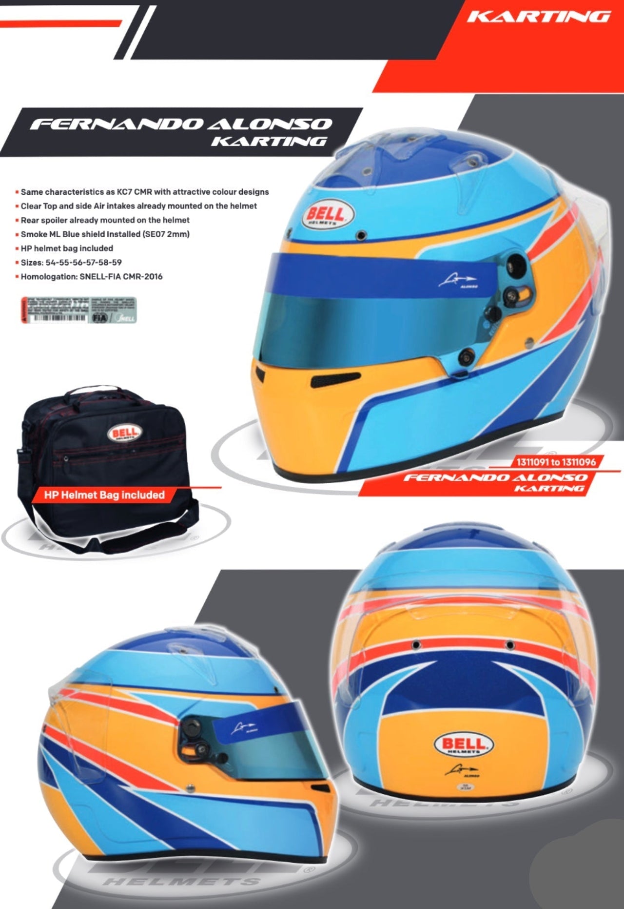 Bell KC7 CMR Fernando Alonso Karting Helmet Bell KC7 CMR Fernando Alonso Karting Helmet