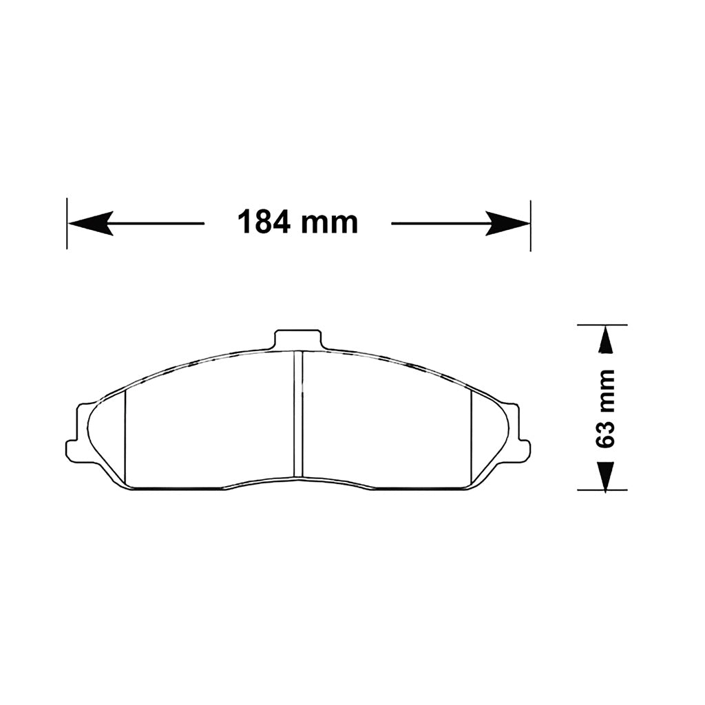 Technical drawing of a brake pad with dimensions labeled