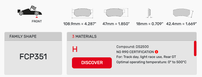 Ferodo FCP0351 Brake pad dimension Image