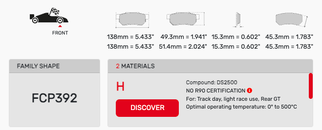 Ferodo FCP0392 Brake Pad Dimension Image