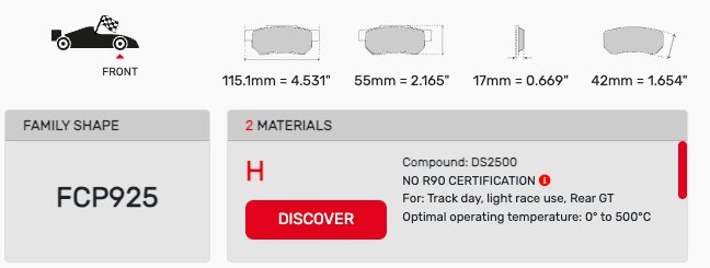Ferodo FCP0925 Brake Pad Dimension Image