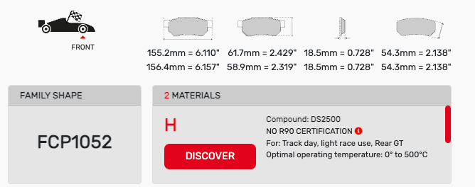 Ferodo FCP1052 Brake Pad Dimension Image