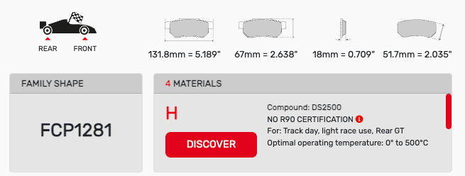Ferodo FCP1281 Brake Pad Dimension Image