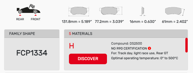 Ferodo FCP1334 Brake Pad Dimension Image