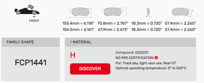 Ferodo FCP1441 Brake Pad Dimension Image