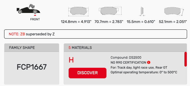 Ferodo FCP1667 Brake Pad Dimension Image