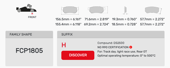 Ferodo FCP1805 Brake Pad Dimension Image