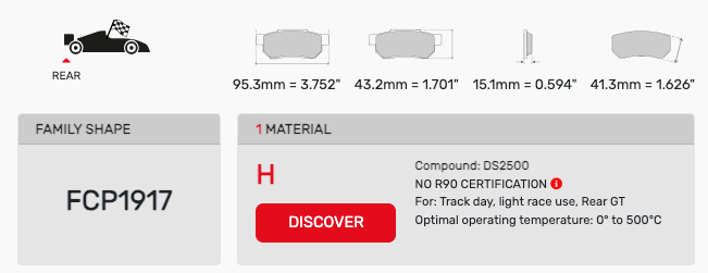 Ferodo FCP1917 Brake Pad Dimension Image