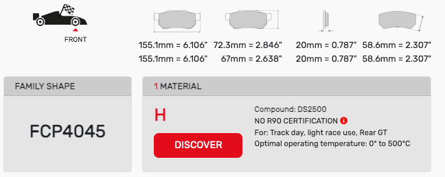 Ferodo FCP4045 Brake Pad Dimension Image
