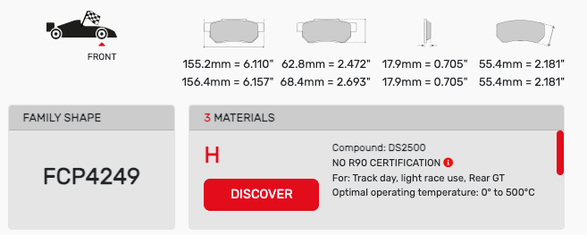 Ferodo FCP4249 Brake Pad Dimension Image