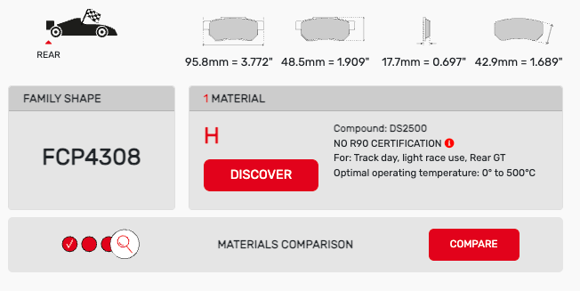 Ferodo FCP4308 Brake Pad Dimension Image