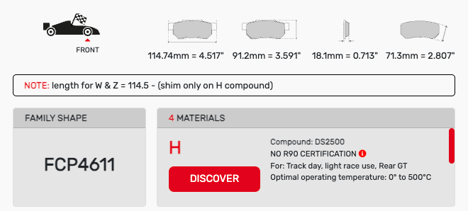 Ferodo FCP4611 Brake Pad Dimension Image