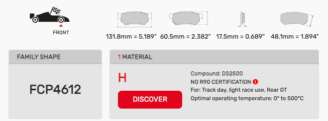 Ferodo FCP4612 Brake Pad Dimension Image