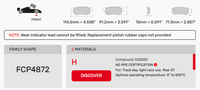 Thumbnail for Ferodo FCP4872 Brake Pad Dimension Image
