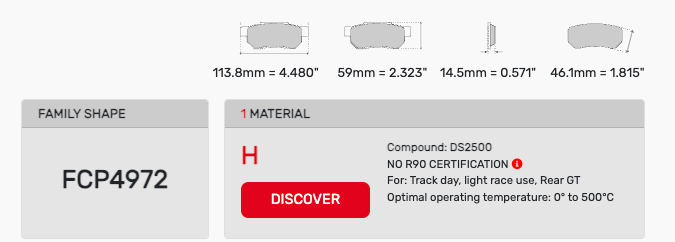 Ferodo FCP4972 Brake Pad Dimension Image