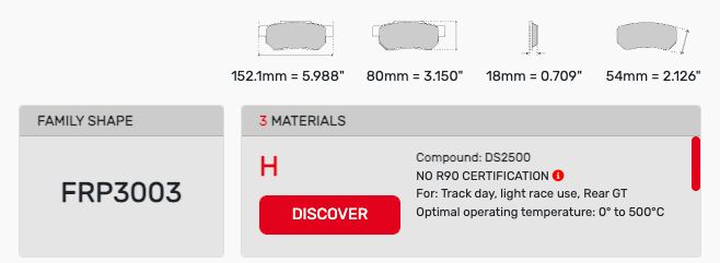 Ferodo FRP3003 Brake Pad Dimension Image