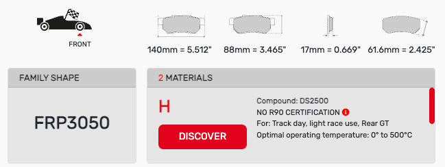 Ferodo FRP3050 Brake Pad Dimension Image