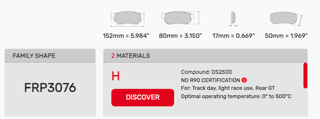 Ferodo FRP3076 Brake Pad Dimensions Image