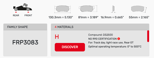 rodo FRP3083 Brake Pad Dimension Image