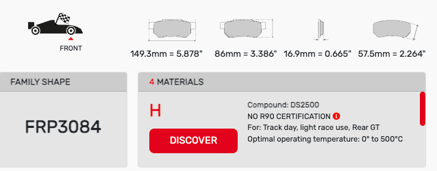 Ferodo FRP3084 Brake Pad Dimension Image