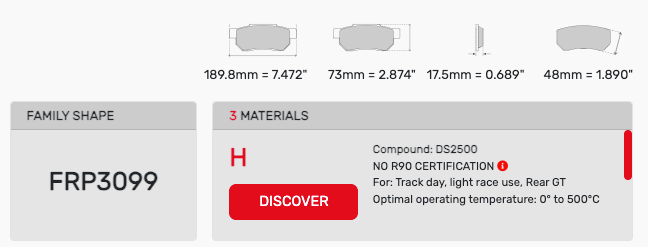 Ferodo FRP3099 Brake Pad Dimension Image