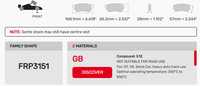 Thumbnail for Ferodo FRP3151 Brake Pad Dimension Image