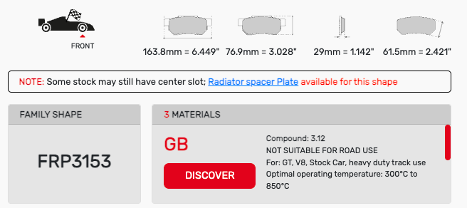 Ferodo FRP3153 brake Pad Dimension Image