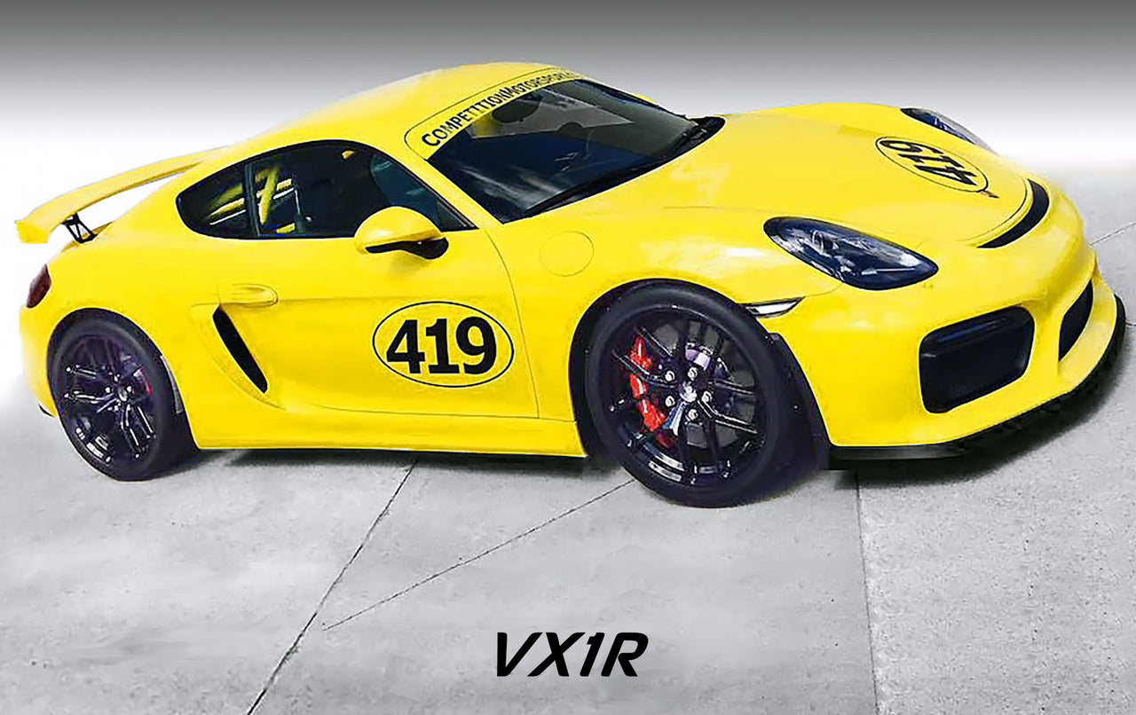 Racing Yellow Porsche Cayman GT4 with Forgeline VX1R in Gloss Black best wheels for Porsche Club Racing