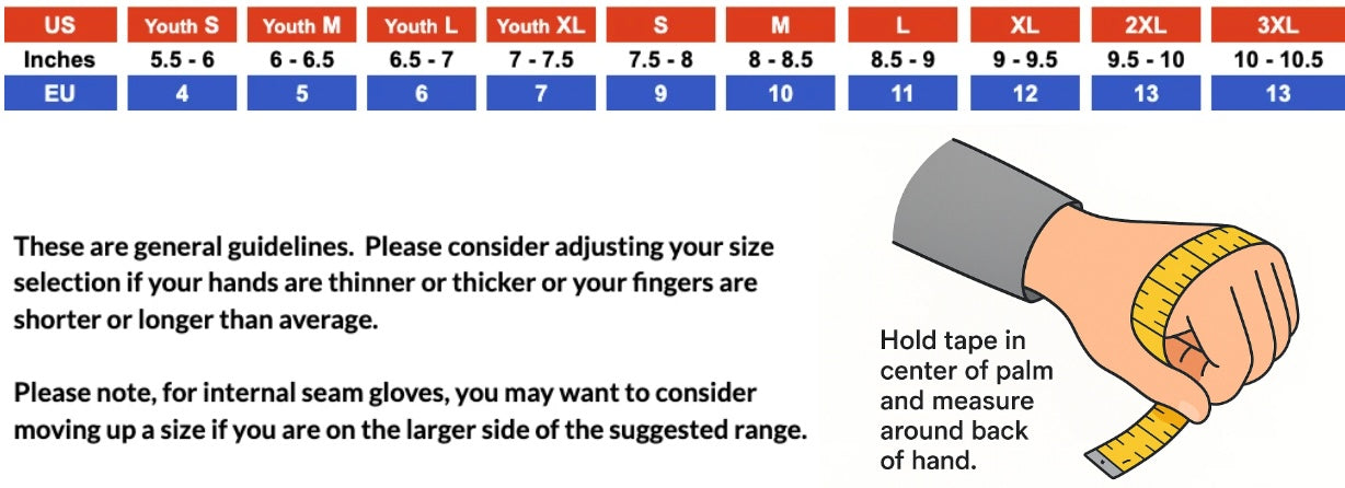 Glove Size Chart for Alpinestars Gloves