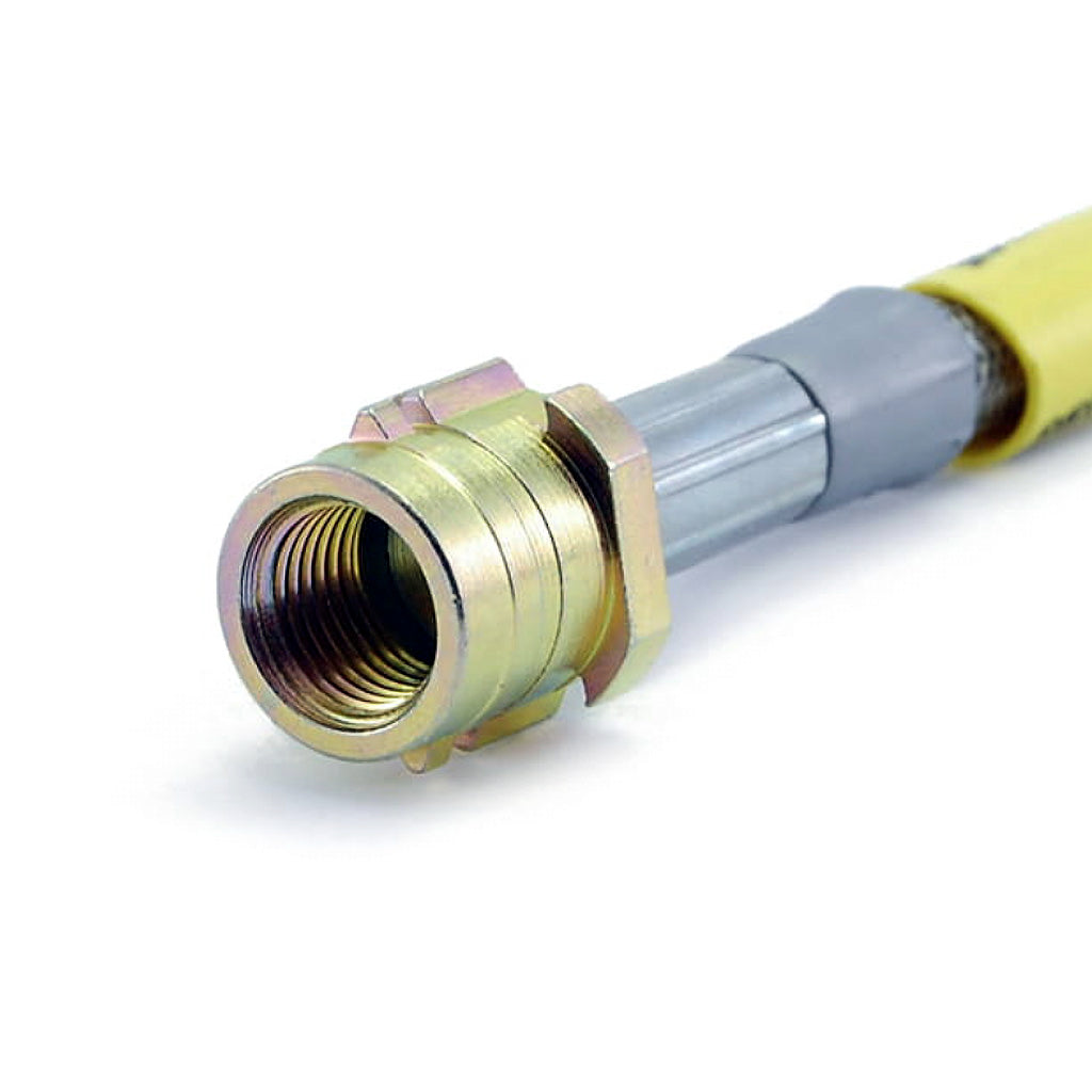 Brake line fitting closeup Goodridge stainless steel brake lines