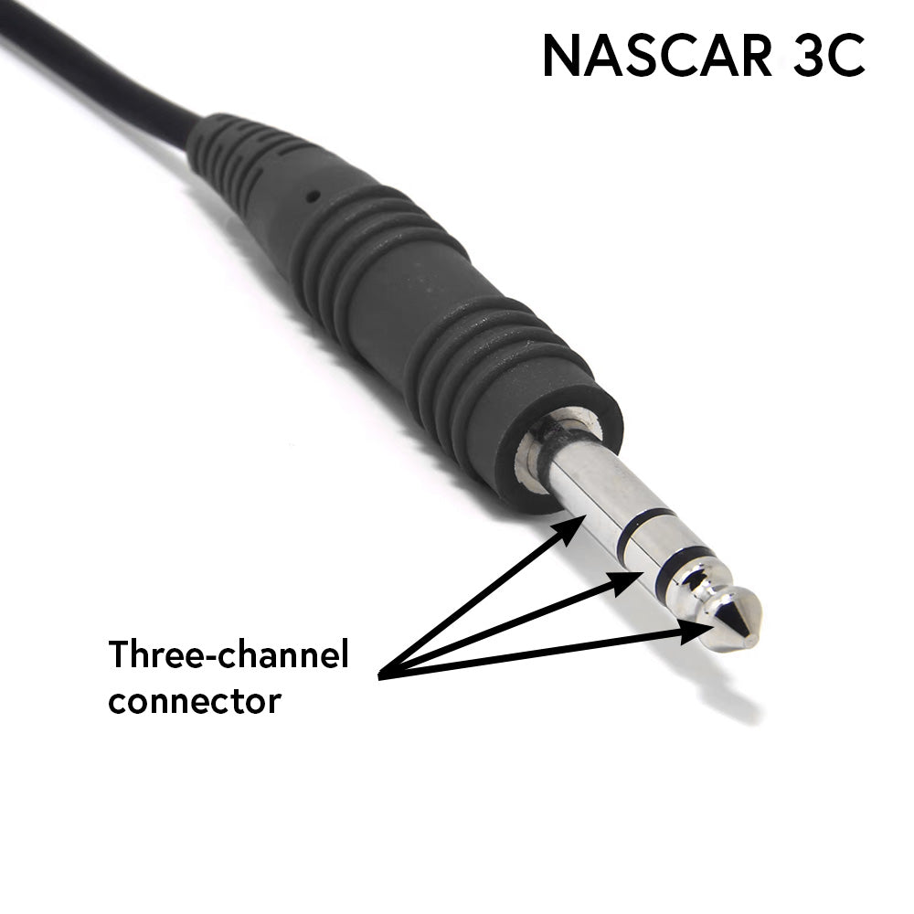Closeup of NASCAR three-channel TRS communications plug