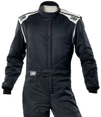 Thumbnail for OMP-FIRST-S-DRIVER-Racing-Fire-Suit-Black/White-closeup-Image