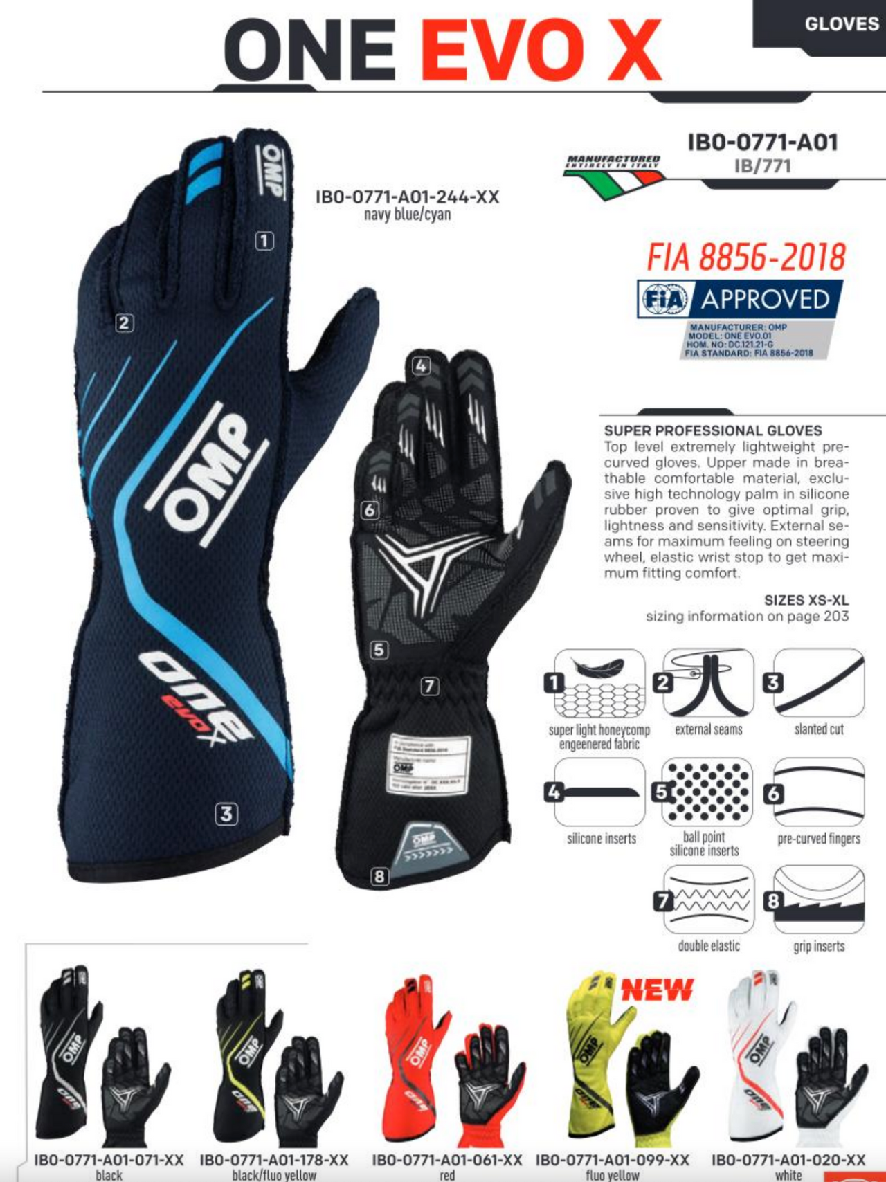 OMP One Evo x Gloves Red Size XL Fia 8856 2018