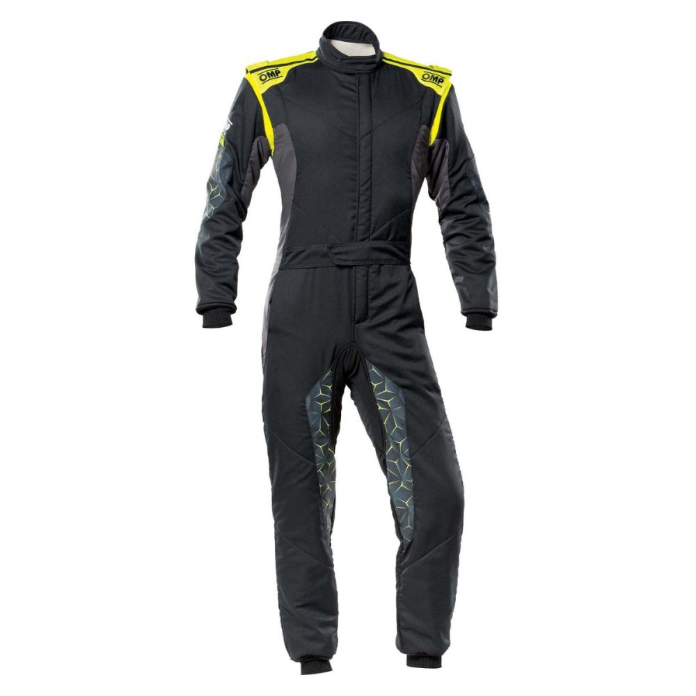 OMP Tecnica Hybrid Race Driver Suit Black / Yellow Front Image