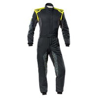 Thumbnail for OMP Tecnica Hybrid Race Driver Suit Black / Yellow Front Image