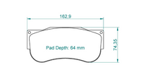 Thumbnail for A technical dimension diagram of a Pagid 2566 brake pad, showing a side profile with measurements of 162.9 mm width and 74.
