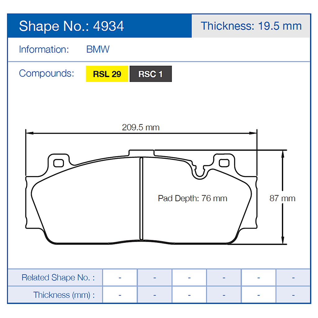 Pagid Racing Brake Pads No. 4934 (Front)