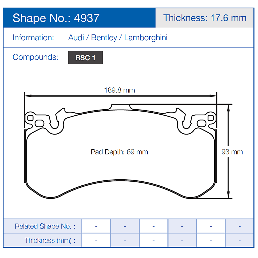 Pagid Racing Brake Pads No. 4937 (Front)